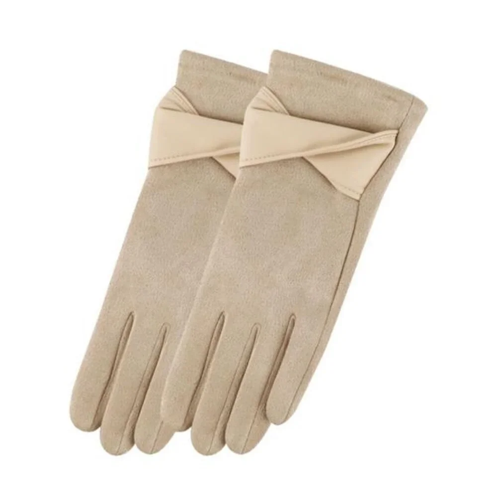 Warm Leather Trimmed Suede Gloves